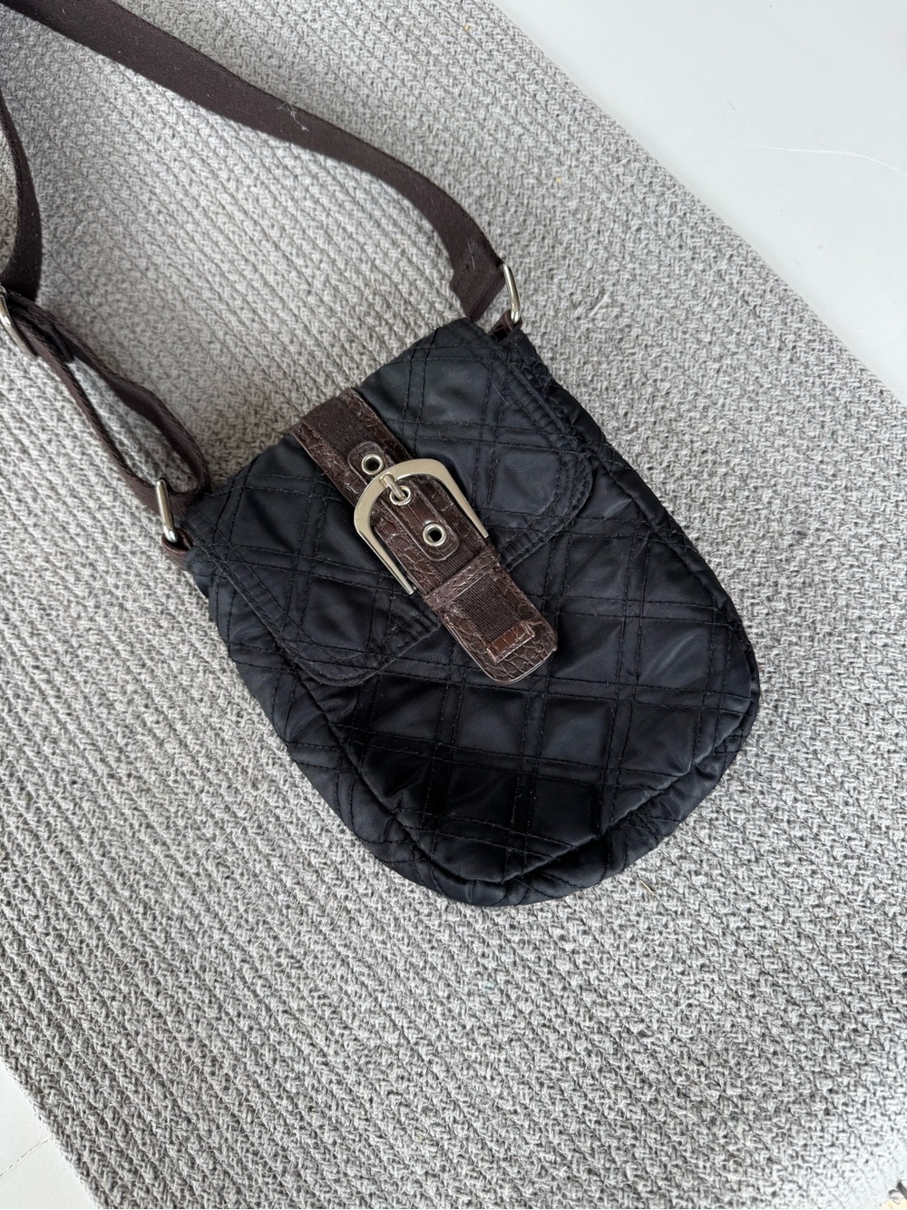 Vintage Black Brown Quilted Travel Crossbody Purse Bag